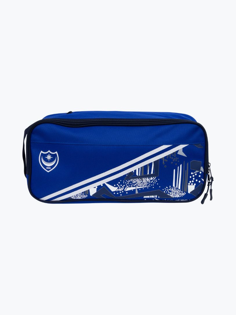 Portsmouth FC blue boot bag with white diagonal graphics and shield crest