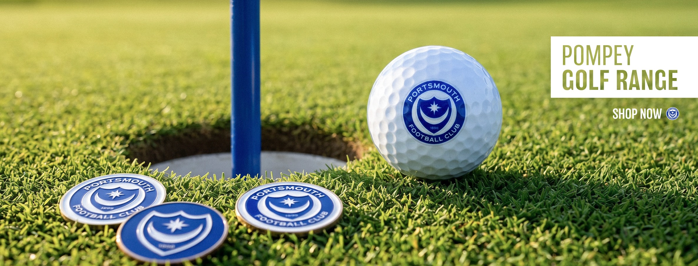 The Portsmouth FC Golf Collection. Image shows Golf ball near hole. 